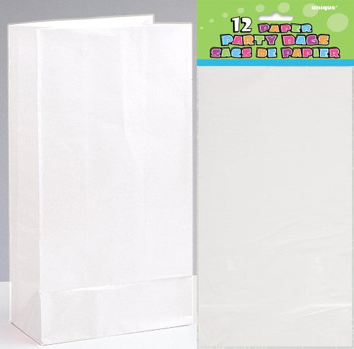 12 Paper Bags - White - 26cm H X 13cm W (10" X 5")