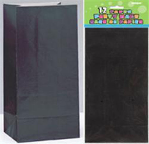 12 Paper Bags - Black - 26cm H X 13cm W (10" X 5")