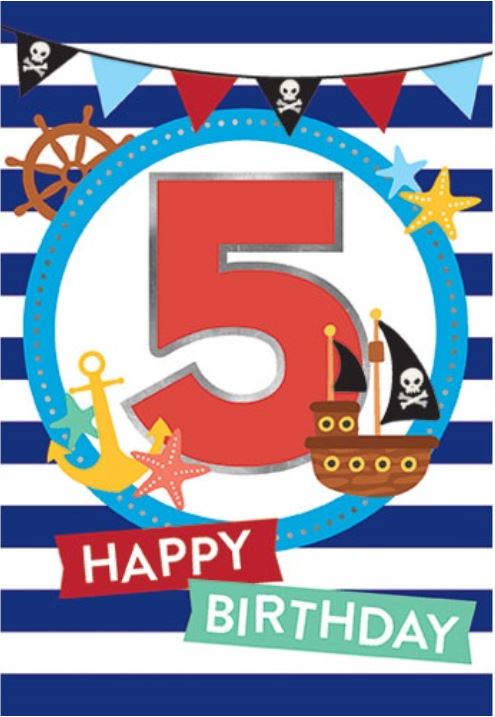 Happy 5th Birthday Card - Pirate