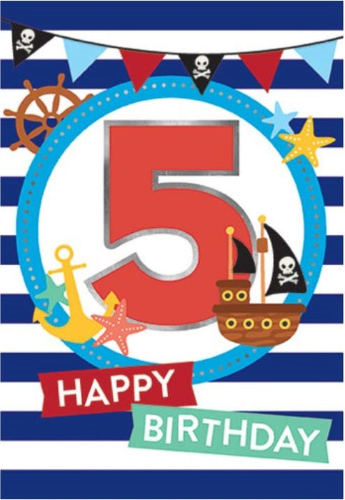 Happy 5th Birthday Card - Pirate