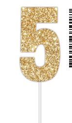 Cake Topper Glitter Gold Number 5
