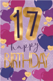 Aged Card Heart Balloons 17th Birthday