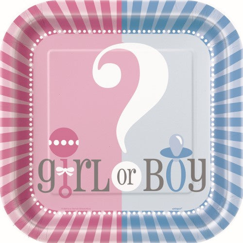 Baby Reveal 9 inch Square Paper Plates