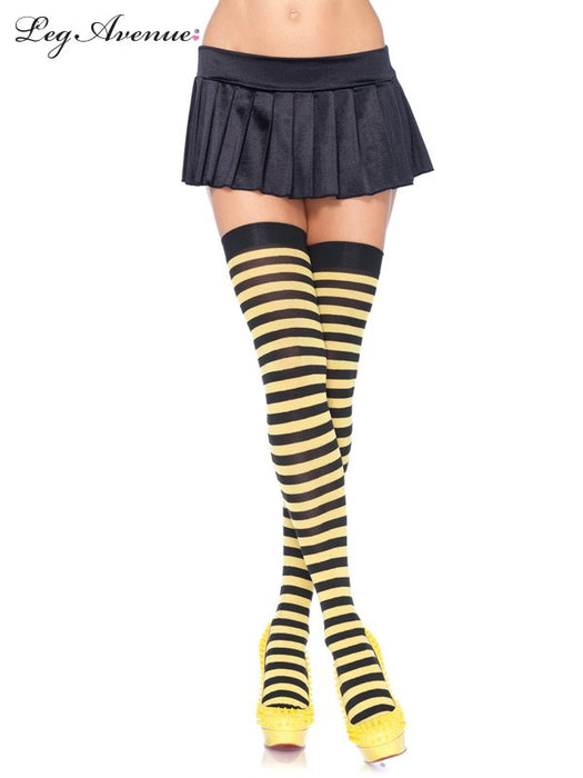 Leg Avenue Nylon Striped Thigh High Stockings Yellow and black
