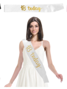 18 Today Party Sash- White