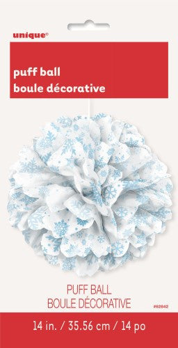 PUFF BALL DECORATION WITH SNOWFLAKE PRINT