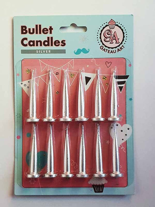 Silver Metallic Bullet Candles Pack of 12