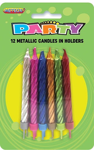 Candles 12 Pack With Holders - Assorted Colours