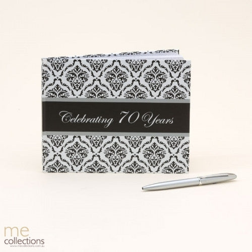 GUEST BOOK  WITH PEN 70TH BIRTHDAY DAMASK