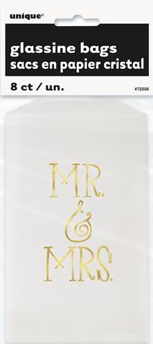 Gold Mr & Mrs Foil Stamped Glassine Treat Bags 16.5cm x 9.5cm (6.5" x 3.75")