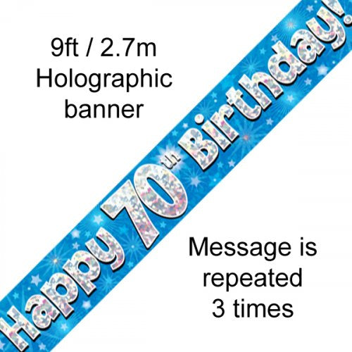 Happy Birthday Blue Holographic 9ft Banner