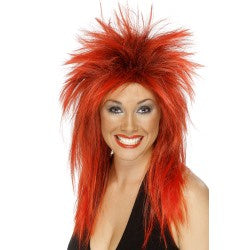 Red and Black Mullet Rock Diva Wig