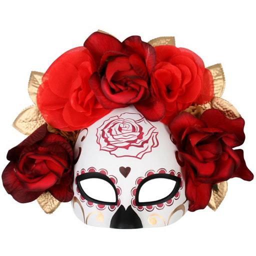 Day of The Dead Red & Gold Flowers Eye Mask