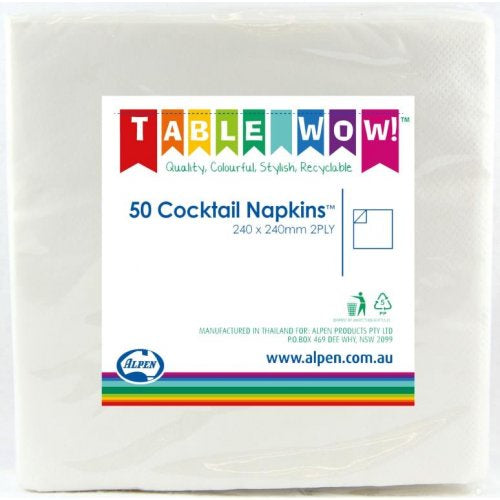 Napkin Cocktail White 50 Pack