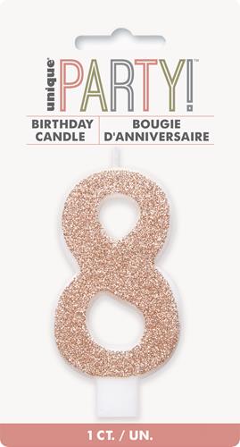 Rose Gold Glitter Number Candles