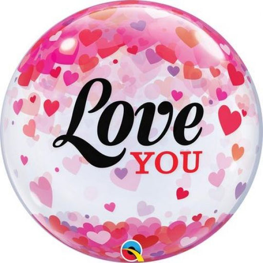Love You Confetti Hearts Bubble Balloon 22"/55cm