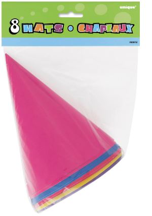 Multi-Colour Party Hats - 8 Pack