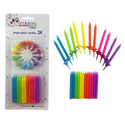 Bright Spiral Candles 24 Pack With 12 Flower Holders