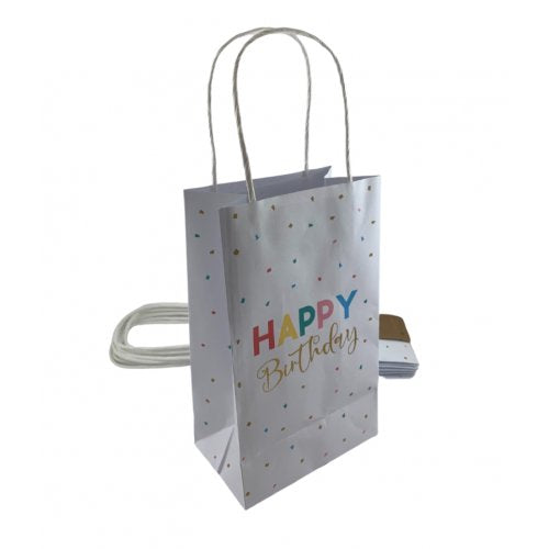 Paper Party Bags White With Coloured Dots 5 Pk