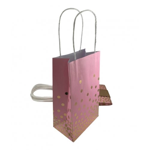 Paper Party Bags Pink With Gold Dots 5 Pk
