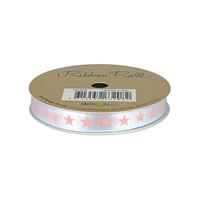 Ribbon Roll 10mm X 4m White With Pink Stars