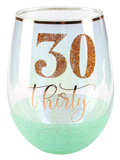 Stemless Pastel Green Glitter 30/Thirty Glass