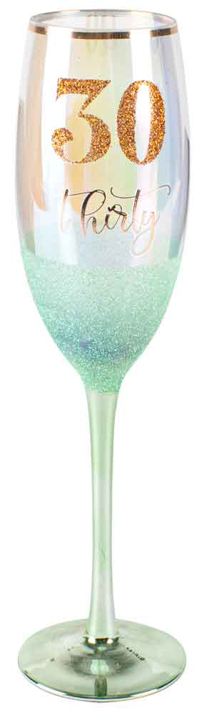 30th Green Glitter Aged Champagne Glasses 150ml