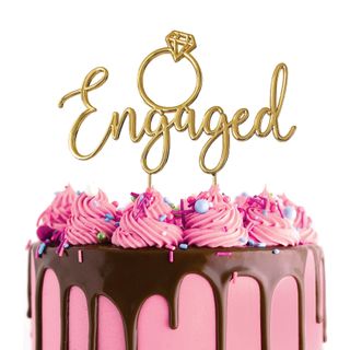 Engaged Metal Gold Cake Topper