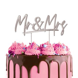 Silver Mr & Mrs Metal Cake Topper