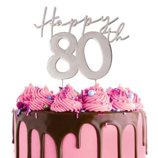 Happy 80th Cake Topper Silver