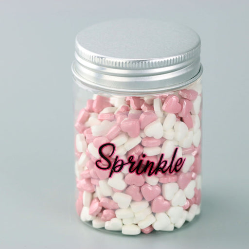 Pink & White Mini Hearts Sprinkles 100g