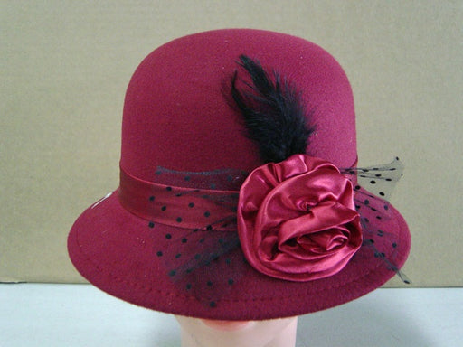 Cloche Hat With Flower Burgundy