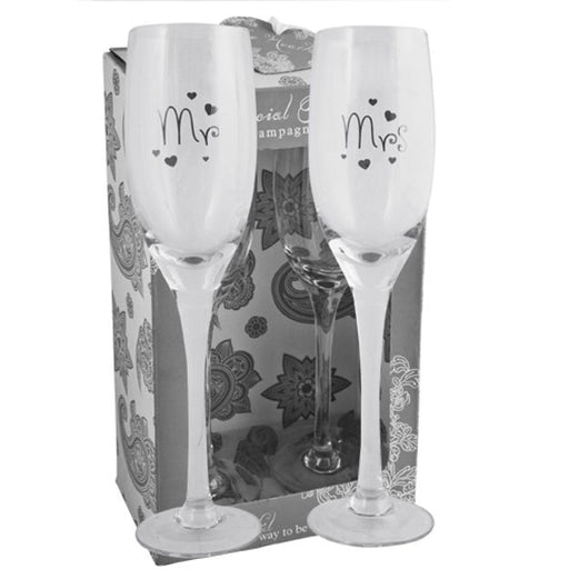 Mr And Mrs Champagne Glasses Set 0f 2