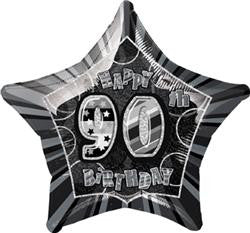 Foil Glitz Star Balloon Black/Silver- Happy 90th Birthday 20"50.8cm