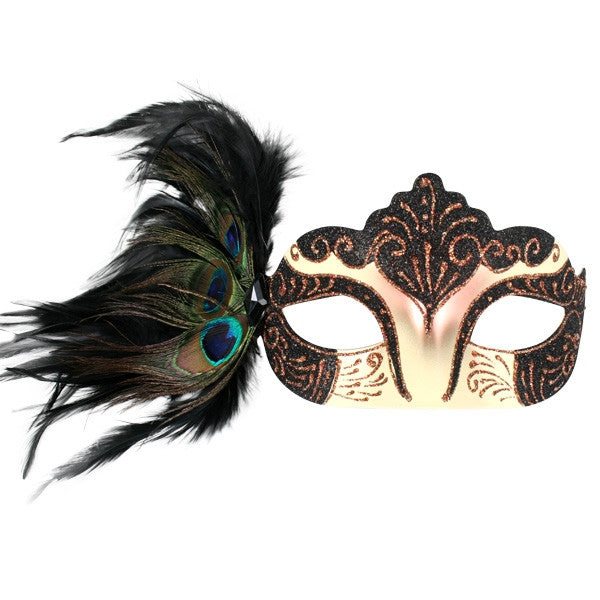 Burlesque with Peacock Feathers Black Eye Mask