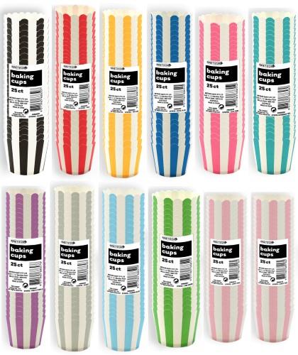 Striped Coloured Baking Cups 25 Per Pack