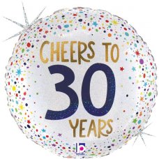 Foil Balloon Cheers To 30 Years Holographic 18''