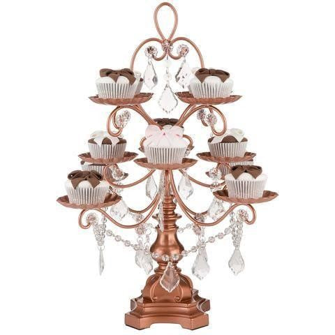 Madeleine Collection 12 Piece Crystal-Draped Cupcake Cake Stand - Rose Gold