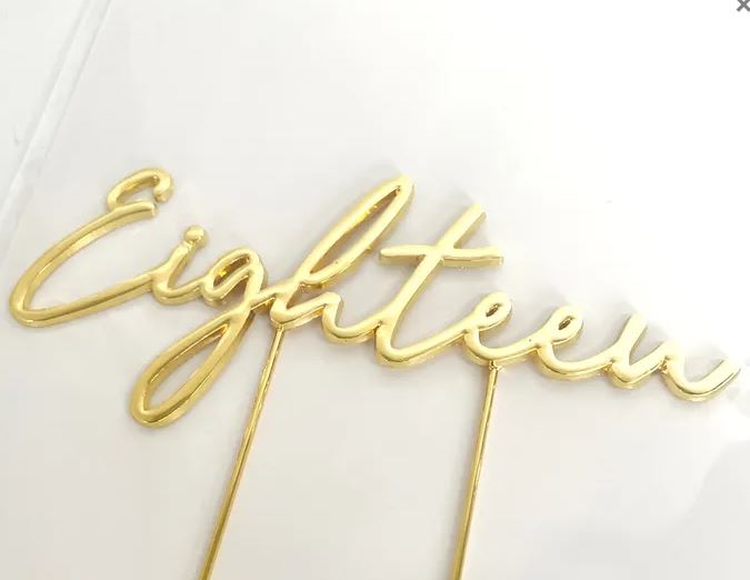 'Eighteen' Metal Cake Topper Available in Silver, Gold and Rose Gold