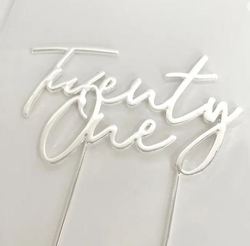 'Twenty One'  Metal Cake Topper, Gold, Rose gold Or Silver