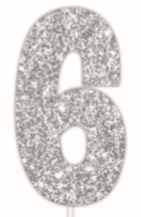 Cake Topper Glitter Silver Number 6