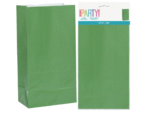 12 Paper Bags - Green - 26cm H X 13cm W (10" X 5")