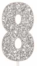 Cake Topper Glitter Silver Number 8