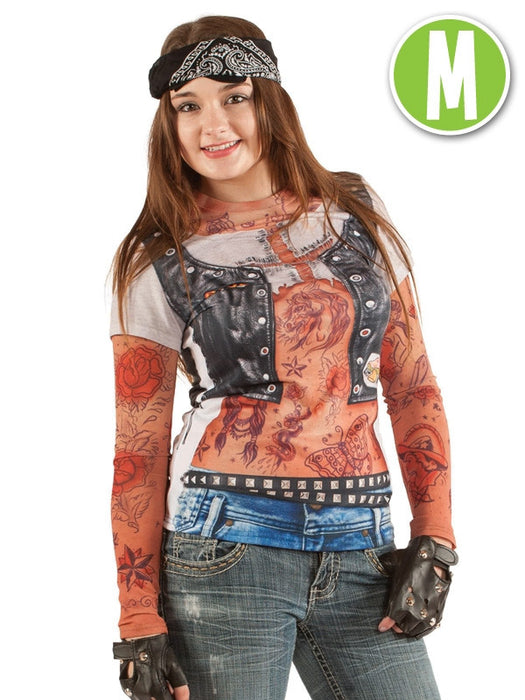 FAUX REAL SHIRT LADIES VEST WITH TATTOO SLEEVES - MEDIUM