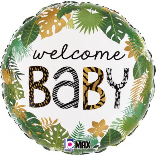 "Welcome Baby" Jungle Theme Holographic 18" Foil Balloon