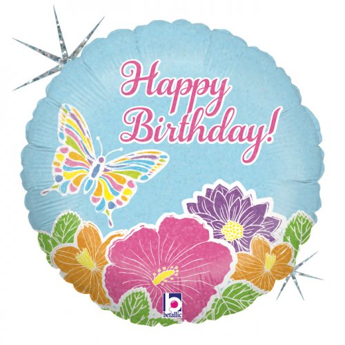 Happy Birthday" Pastel Butterfly Theme Holographic 18" Foil Balloon