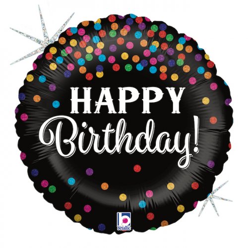 "Happy Birthday" Glitter Confetti Themed Holographic 18" Foil Balloon