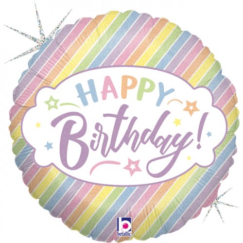 "Happy Birthday" Pastel Colours Themed Holographic 18" Foil Balloon