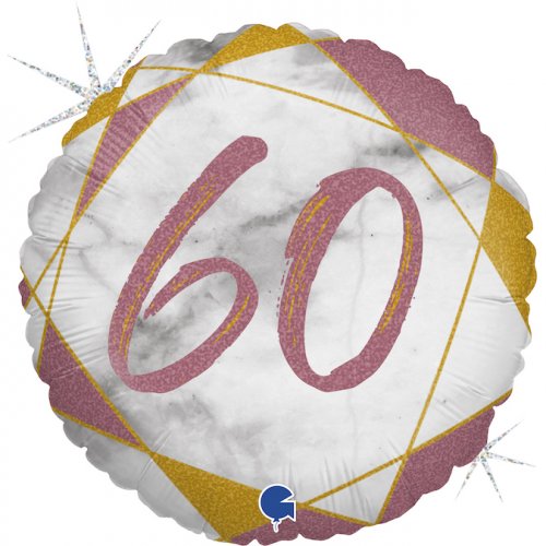 60 Numbered Marble Pink and Gold Glitter Balloon Foil Balloon 18" 45cm