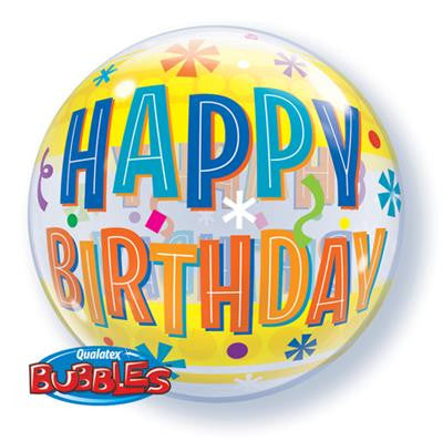 Happy Birthday Bubble Fun With Yellow Bands 22''/56cm